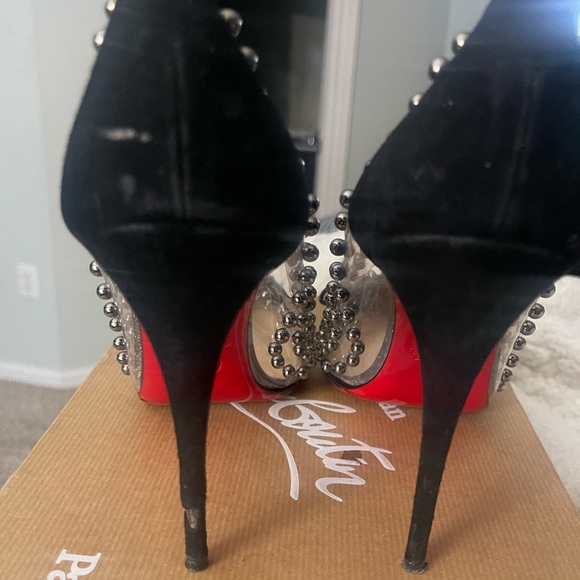 Christian Louboutin black Paton Billie Et Boule 100 pumps shear studded suede - Picture 2 of 7